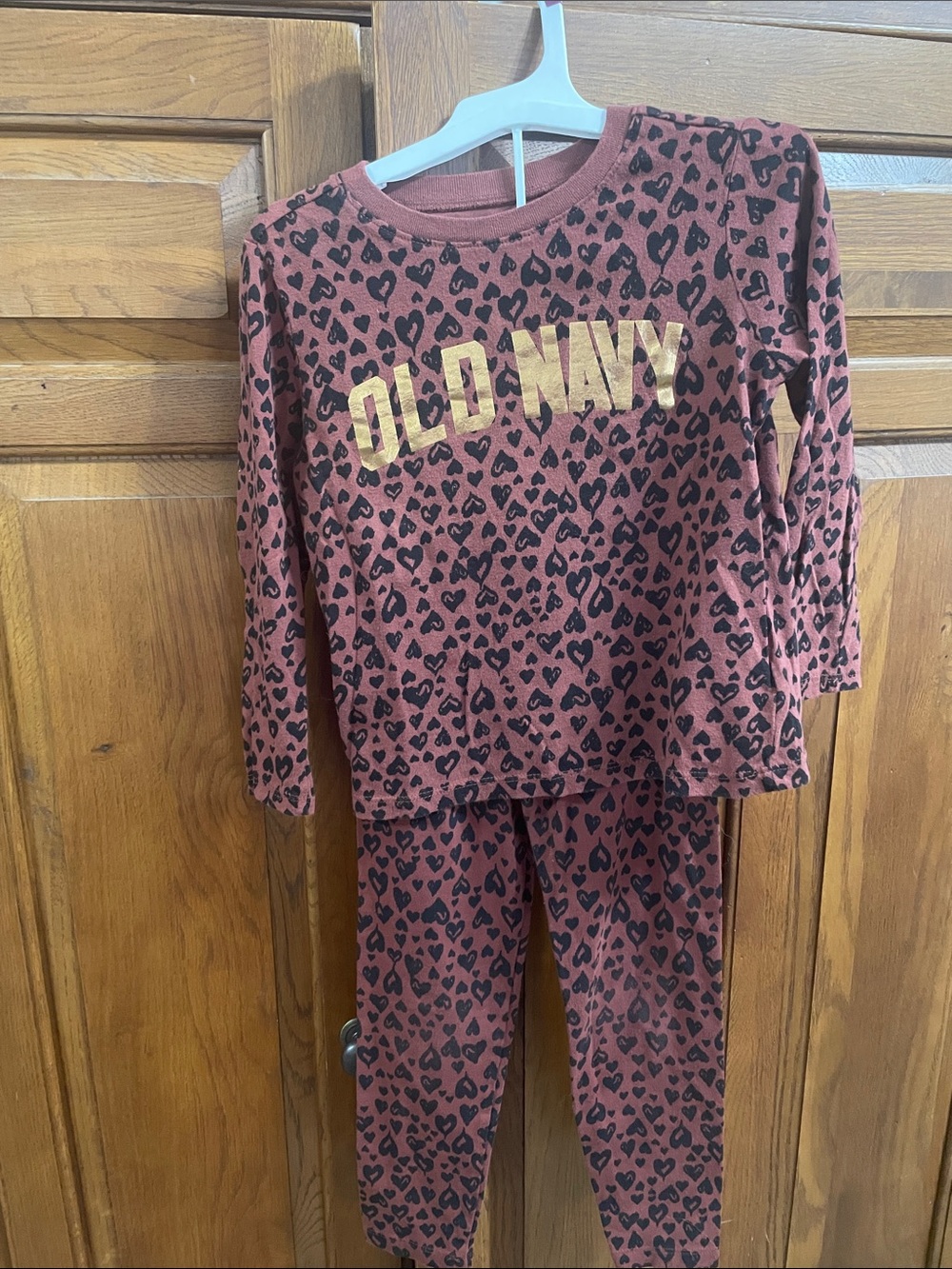 Old Navy Girls Brown & Black Heart Print 2 pc. Pajama Set w Gold Logo Sz. 5T